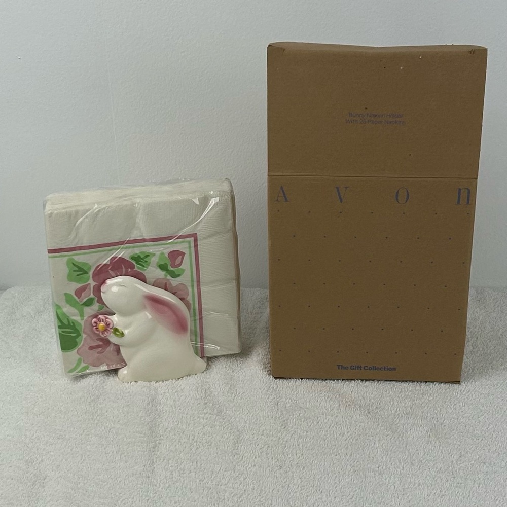 NIB - VTG Avon Bunny Napkin Holder with 25ct Napkins(unopened)Floral Design